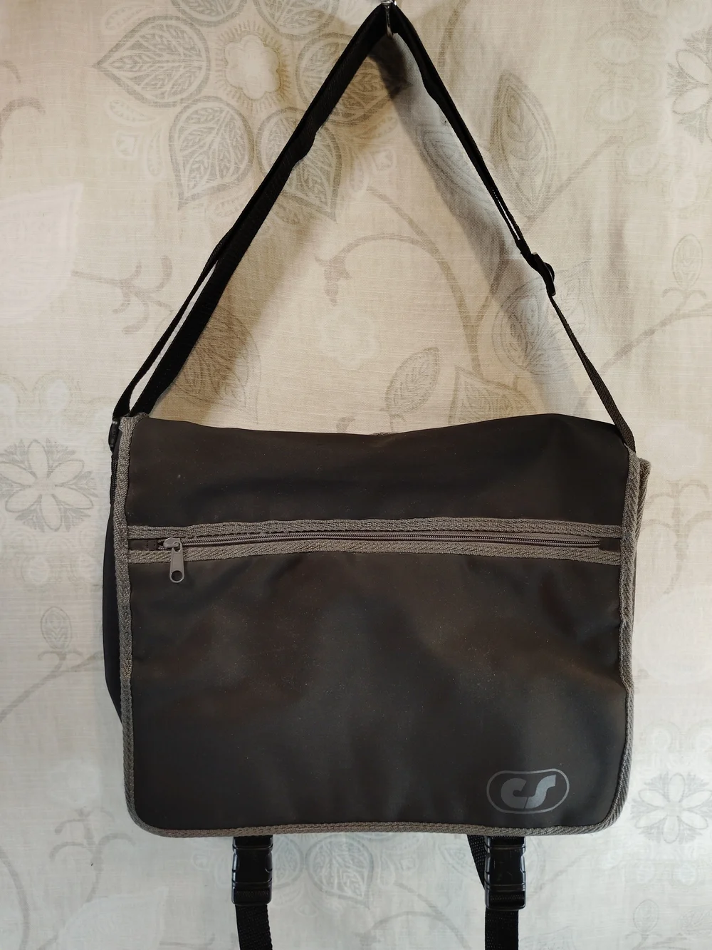 Black & Grey Messenger/ Laptop bag with Front Zip Pocket